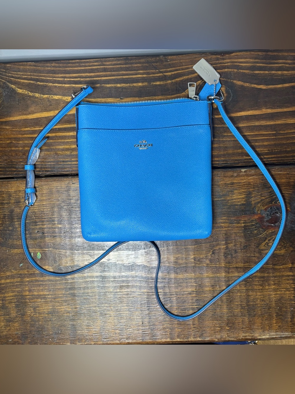 Coach Blue Leather Crossbody Bag Adjustable Strap Silver Hardware
